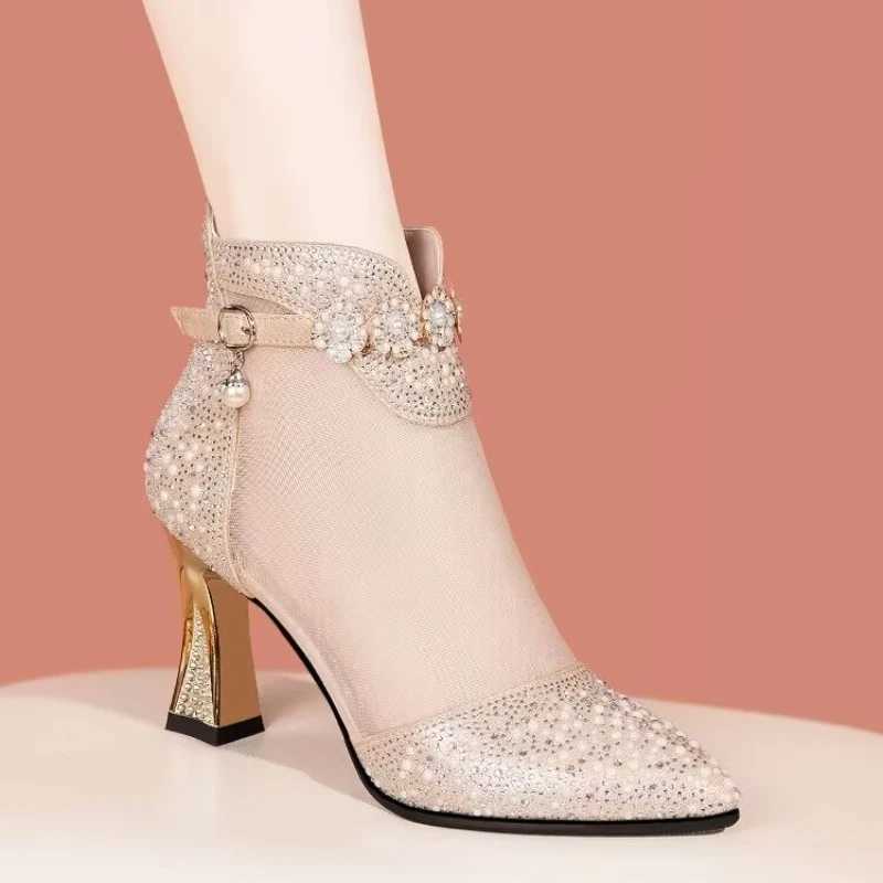 High Quality Summer New Fi Pointed Mesh Breathable Rhine River High Heel Buckle Comfortable Cool Boots Single Shoes for Women T241024