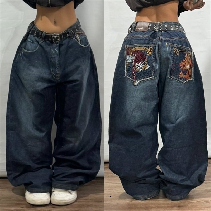Gradient Pocket Letter Loose Trousers Chic Niche n Retro y2k High Waist Skateboard Hip Hop Street Denim Sports Jeans 241010