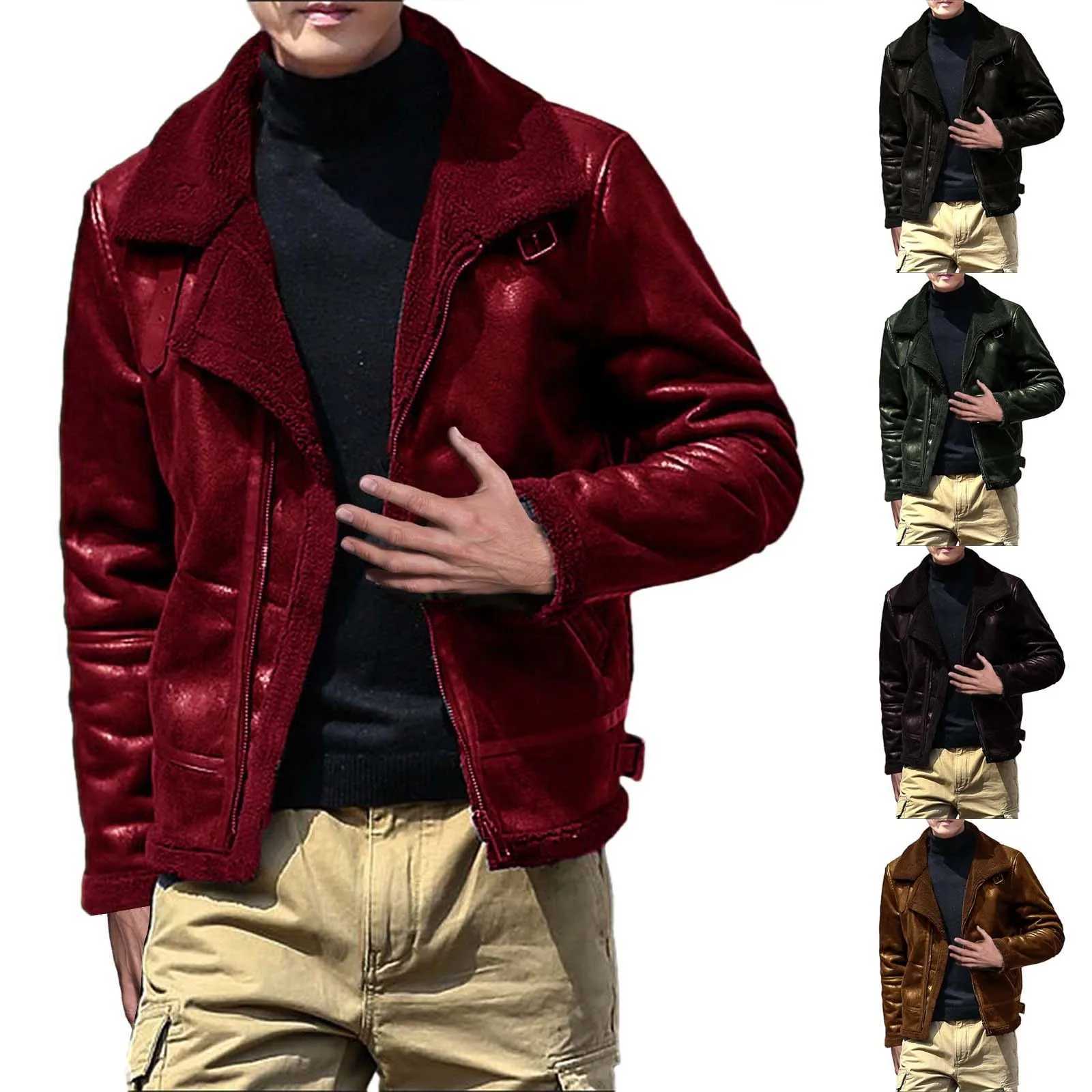 Mens Lambswool lined jacket thick hot zipper wool warm jacket outdoor motorcycle drive warm jacket W241024