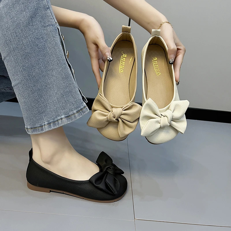 Womens Thin soled Folding Ballet Apartment Womens Travel el Shoes Wide footed Womens Bow Loafers Womens Shoes 241024
