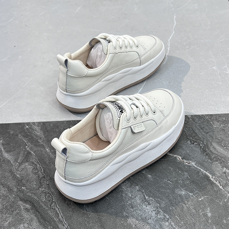 Shoe head layer cowhide sports casual shoes female 2024 new four seasons shoes Korean version of the hundred retro thick bottom student board shoes