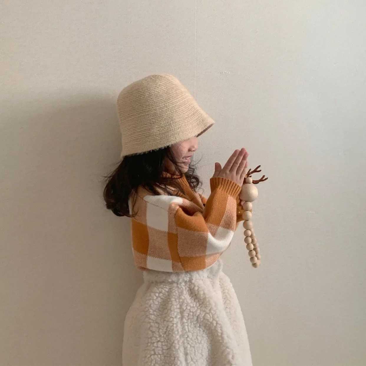 Korean Styles Autumn Winter Childrens Wool Hat Child Fisherman Hat Japanese Children Winter Fisherman Hat Girl Hats Baby HatX241025