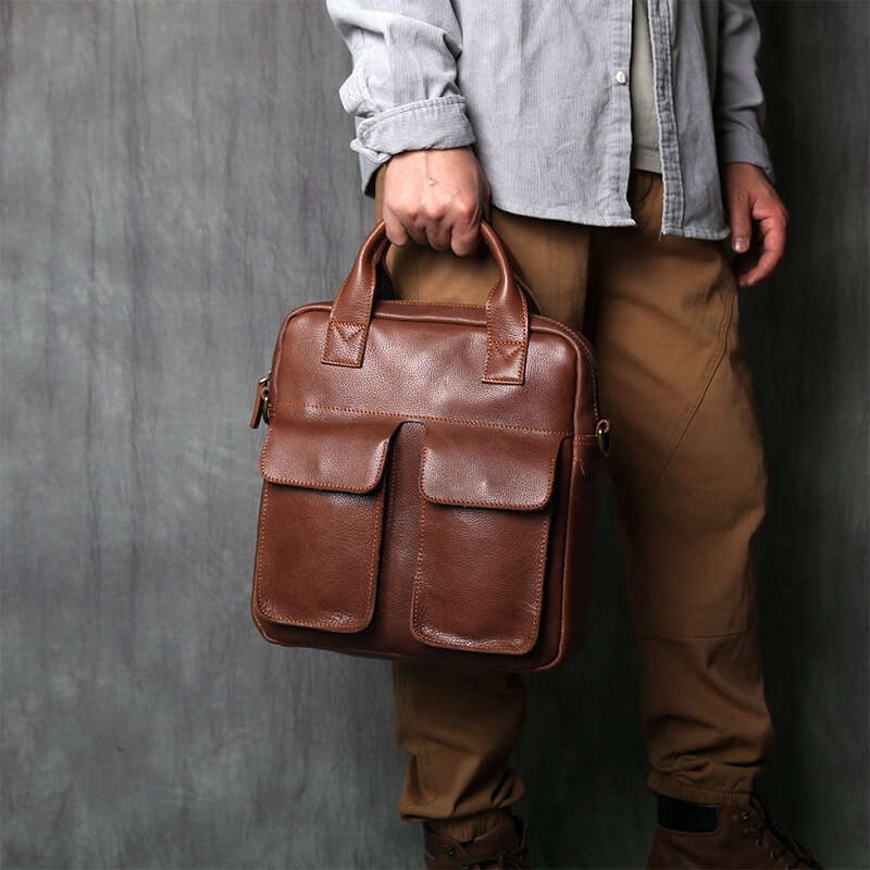 New Retro Leather Men's Handbag Top Layer Cowhide Vertical Single Shoulder Messenger Postman Briefcase Computer Bag