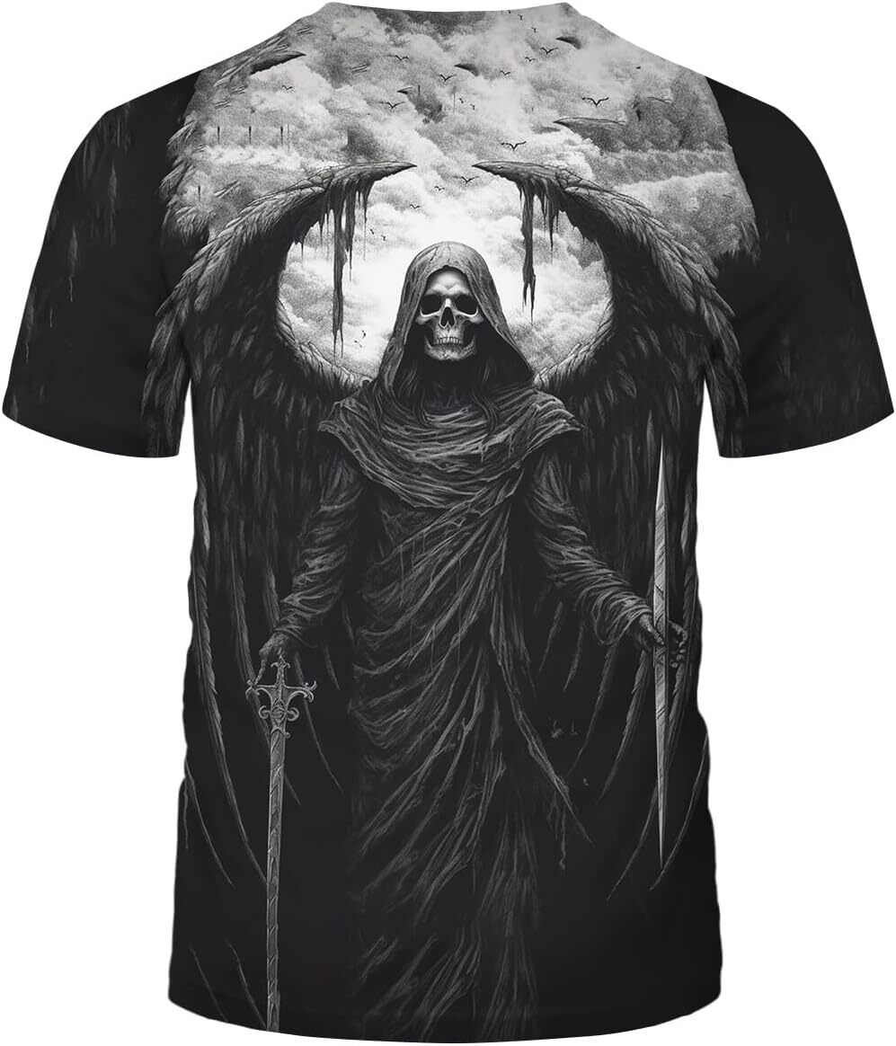 Mens T shirt Trippy Skeleton Cool Graphic Short Sleeve Poker Skull Wings Skull Tee Top tee Casual tops summer clothes cool