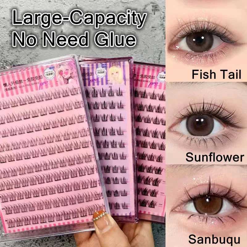 Volume without glue self-adhesive false eyelashes fluffy fish tail thick curled eyelashes extension DIY animation eyesW241024