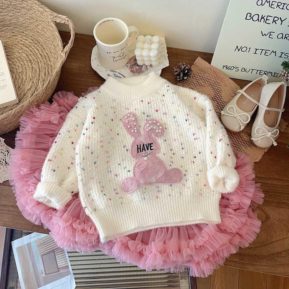 Cute Baby Sweater Autumn Winter Girl Cartoon Rabbit Knitted Zipper Warm Childrens Clothing Knitted Long Sleeve Turtle Neck W241025