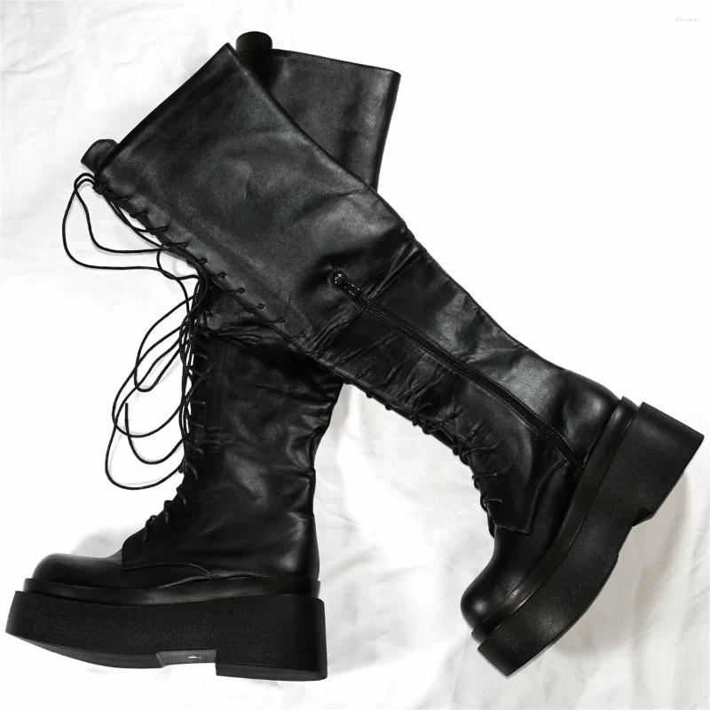 Boots Platform Pumps Shoes Women Black Lace Up Super High Heels Thigh Female Round Toe Wedges Fashion Sneakers Casual