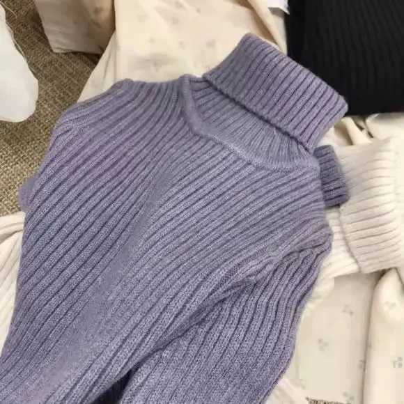 Boys and Girls Autumn and Winter Thick Bottom Sweaters Girls Sweaters Girls High Neck From Inside Out W241025