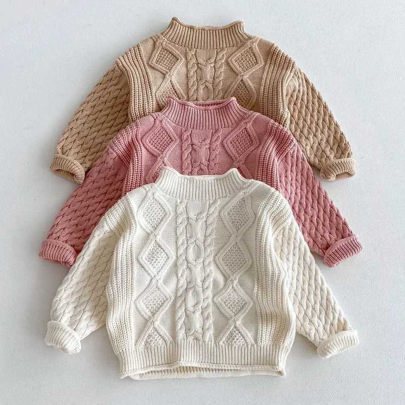 2024 Autumn/Winter Korean Childrens Pulley Sweater Boys and Girls Baby Knitted Thick Sweater Turtle Neck Loose Knitted W241025