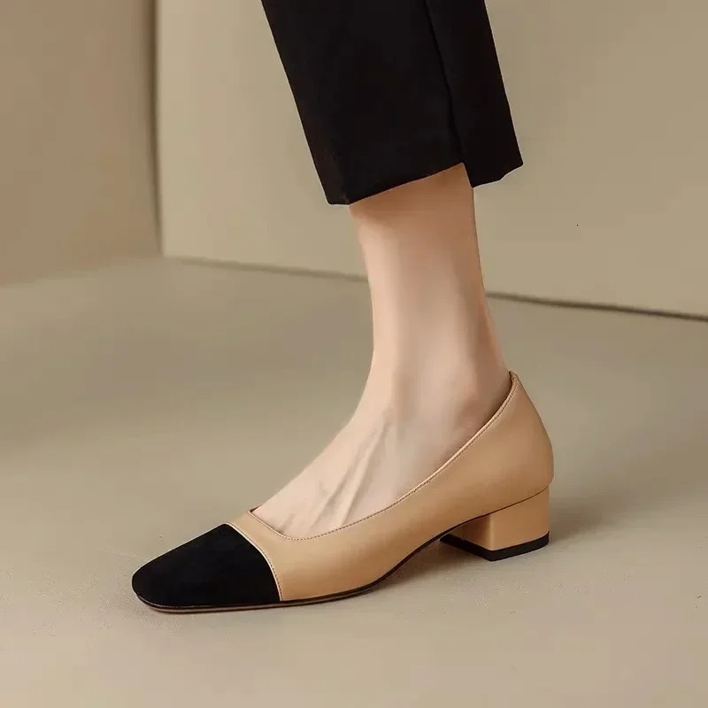 leather womens single thick office simple and durable high heels formal shoes 250324