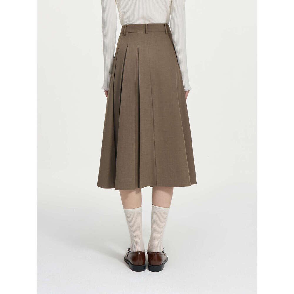 FSLE Women Skirts Asymmetric Design Female Brown Pleated A-E Winter Thicken Long Twill Skirt 24Fs14622