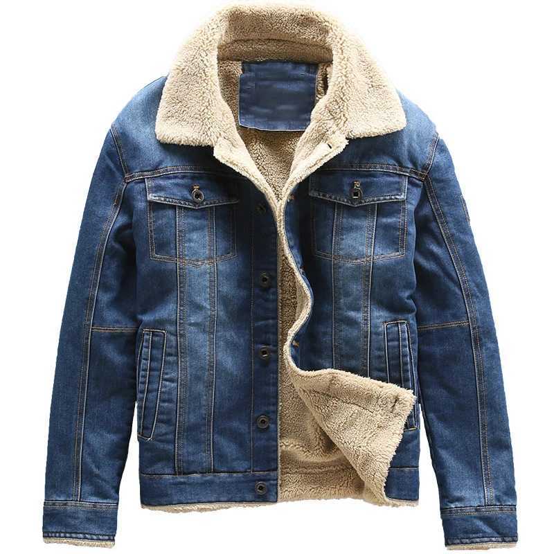 Mens outerwear boutique fashion winter warmth with velvet thick blue mens casual denim jacket wool cotton W241024