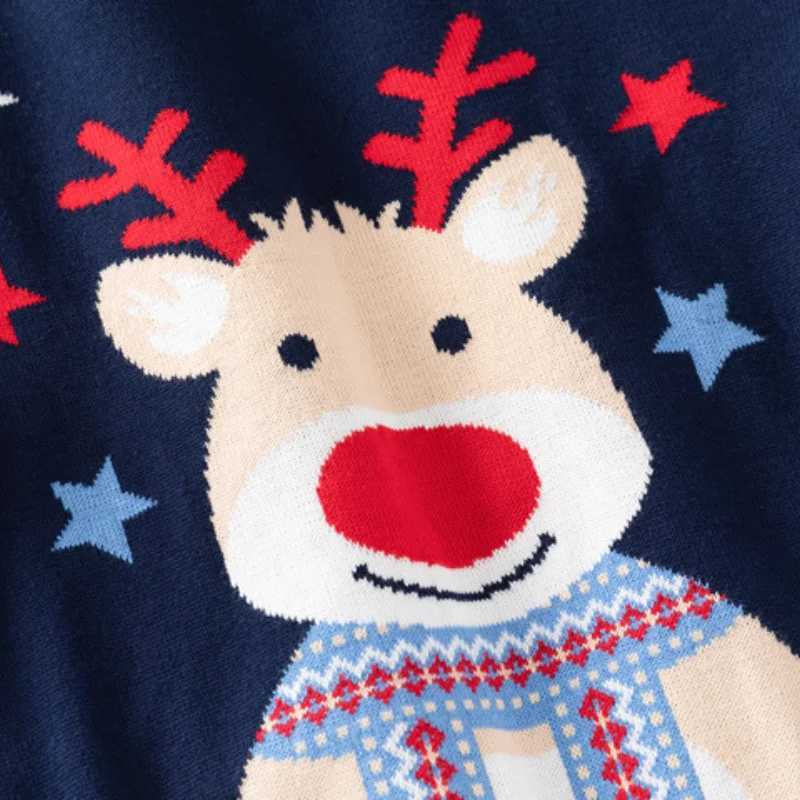 Autumn and winter new deer Christmas stripe print color stripe long sleeved knitted warm Versatile sweater W241025