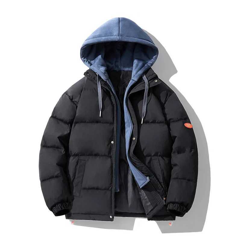 Winter new mens hooded park fashion casual thick jacket outdoor windproof mens solid color matching W241024