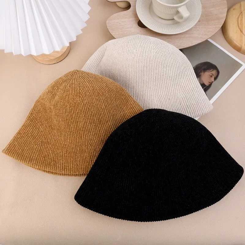 Knitted Fisherman Cap Autumn Winter Women Thicken Warm Cotton Panama Caps Casual Solid Color Foldable Bucket Hats Fashion GiftsX241025