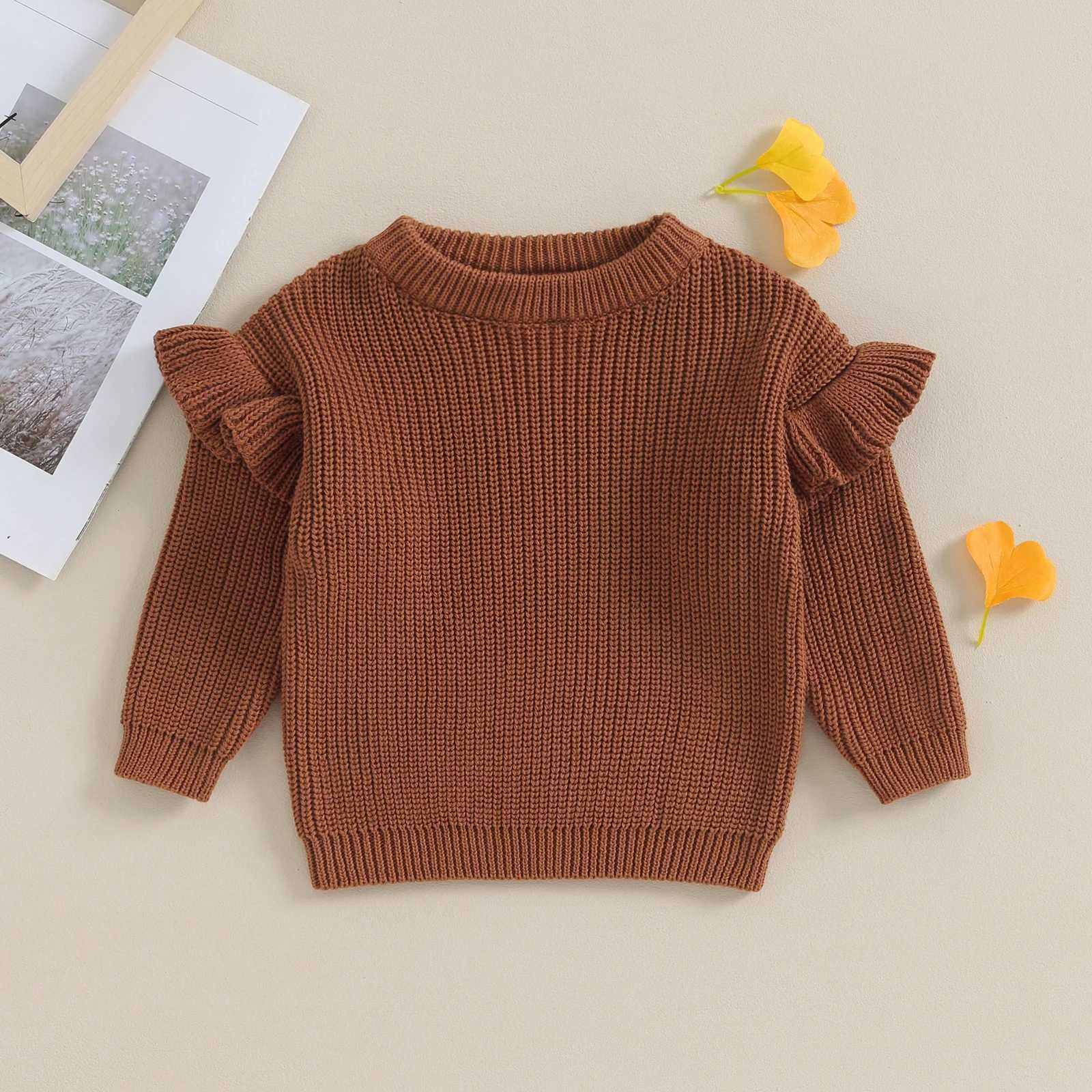 FOCUSNORM 0-3Y Autumn Winter Baby Girl Boy Sweater Cute Ruffle Long Sleeve Solid Color Knitted Pulling Flower Preschool Loose Top W241025