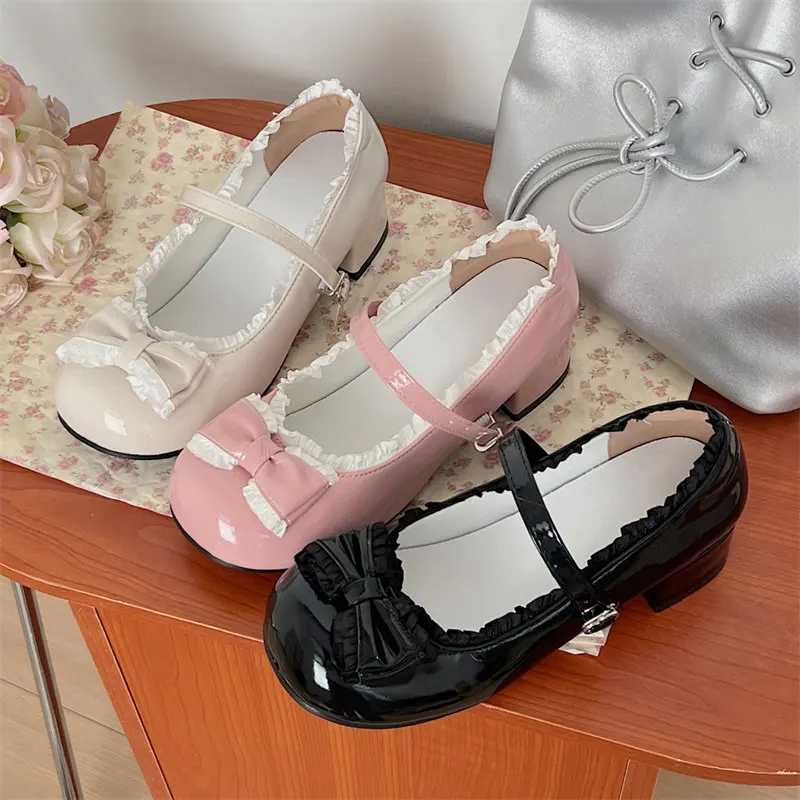 High Quality Cute ballet shoes for women sweet bow Lolita shoes round toe thick high heels Mary Jane shoes elegant light sandals for women T241024