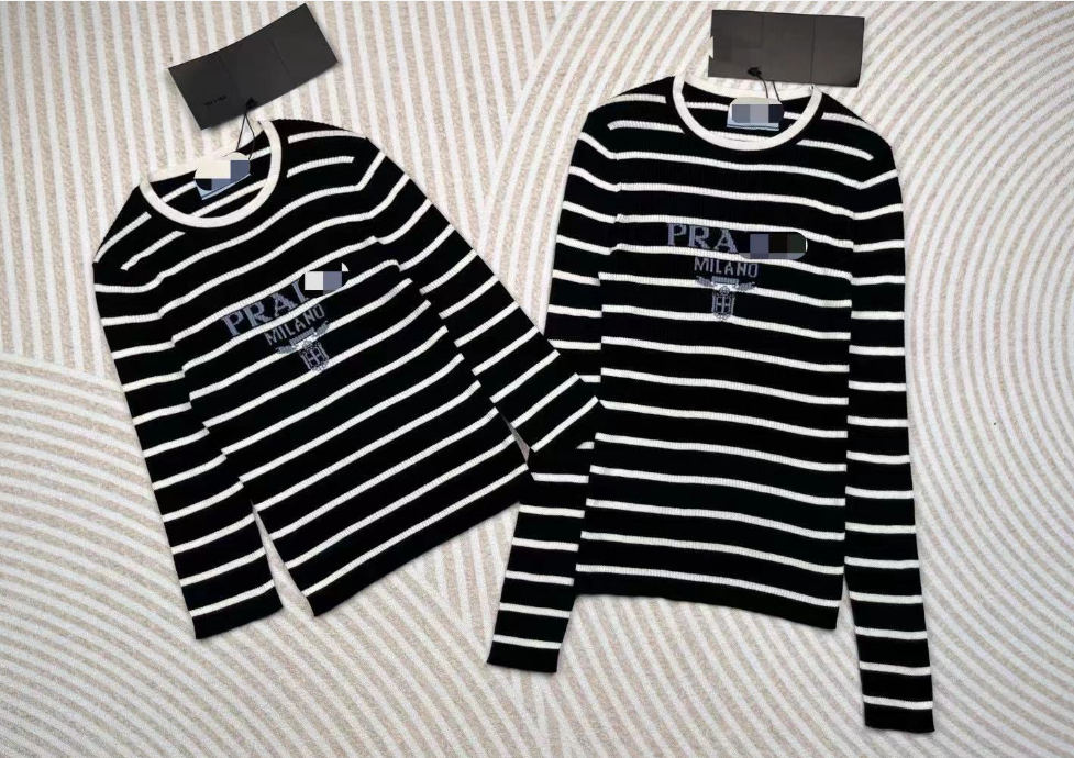 Worsted wool crew neck sweater Striped Sweaters for Women