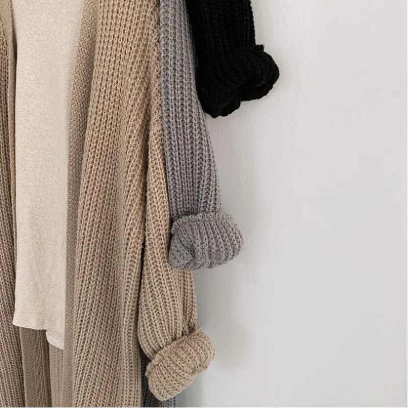 Autumn and winter fashion womens retro full sleeved loose warm knitted long sweater cardigan womens casual sweater jacket W241024
