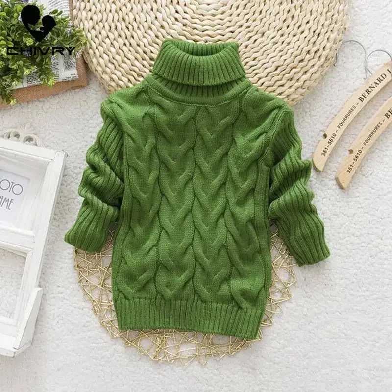 New 2024 Childrens Solid Pullover Sweater Autumn Winter Boys and Girls Turtle Neck Knitted Sweater Top 2-8T W241025