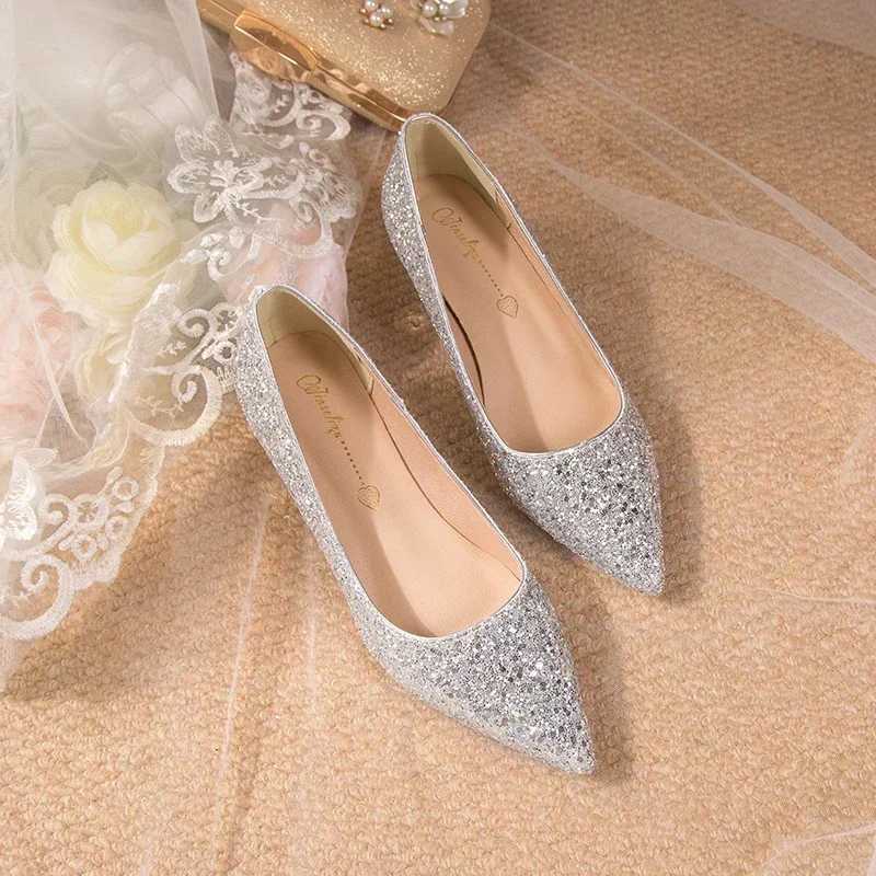 High Quality Crystal wedding shoes for women new gold bride high heels bride T241024