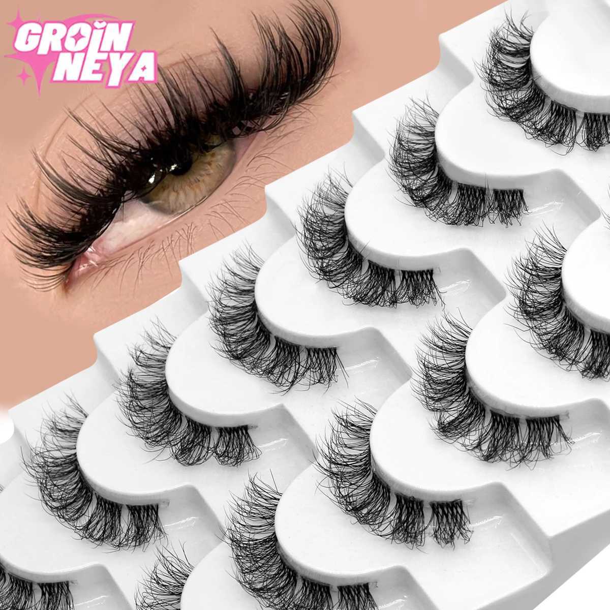 Groinneya False Eyelash 8D Fluffy Artificial Mink Eyelash 5/7 Pair Wispy Eyelash Pack Dramatic Natural Volume Eyelash ExtensionW241024