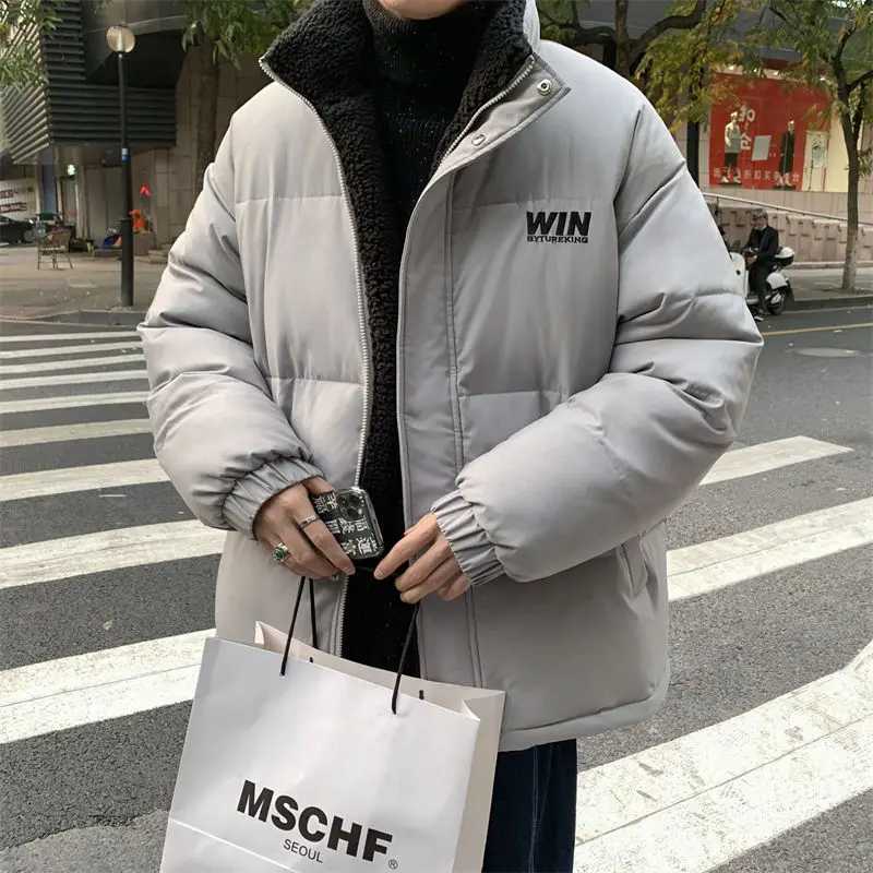 Y2K Fashion Wear Lambswool Coat Double sided Mens Strt Fashion Gothic Loose Casual Cotton Coat Down Jacket W241024