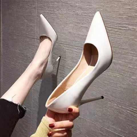 Heels sandals slides red bottomed S pointed shallow mouth sexy single summer new versatile French high slim heels bridesmaid banquet shoes