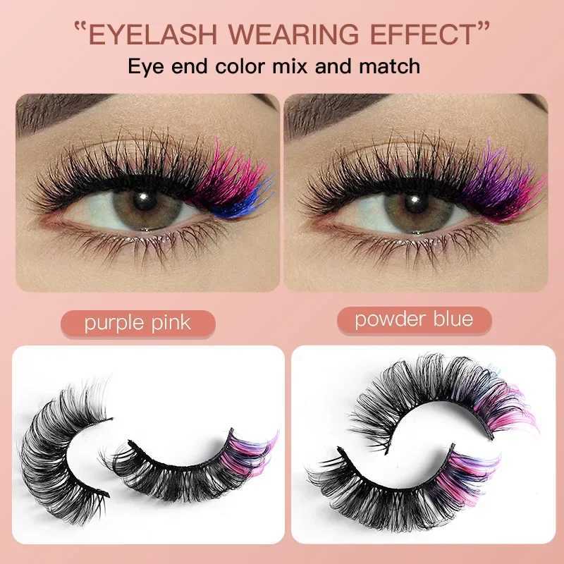 7 pairs of colored false eyelashes 3D mint DD curly fluffy eyelashes Russian curly natural thick fluffy eyelashesW241024