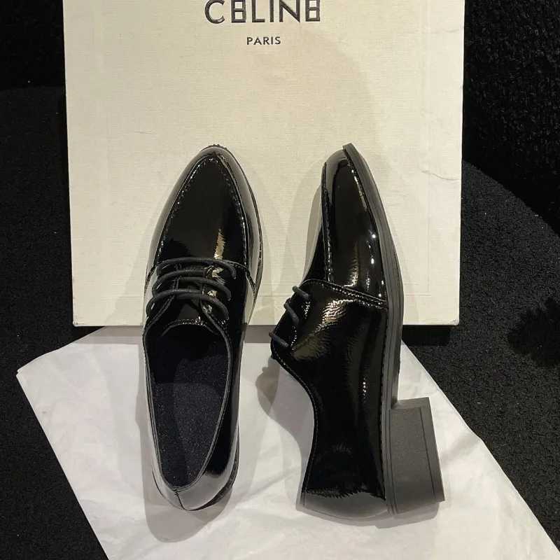 High Quality Spring/Summer New Leather Shoes Womens Square Heel Corner Toe Oxford Shoes Derby Casual Fi Womens Dress Shoes T241024