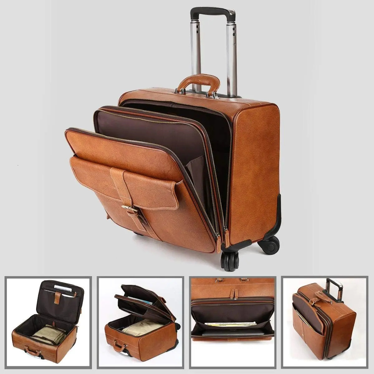 Leather Rolg Laptop Case Wheeled Briefcase Suitcase Roller Boarding 241021 ddf0 4