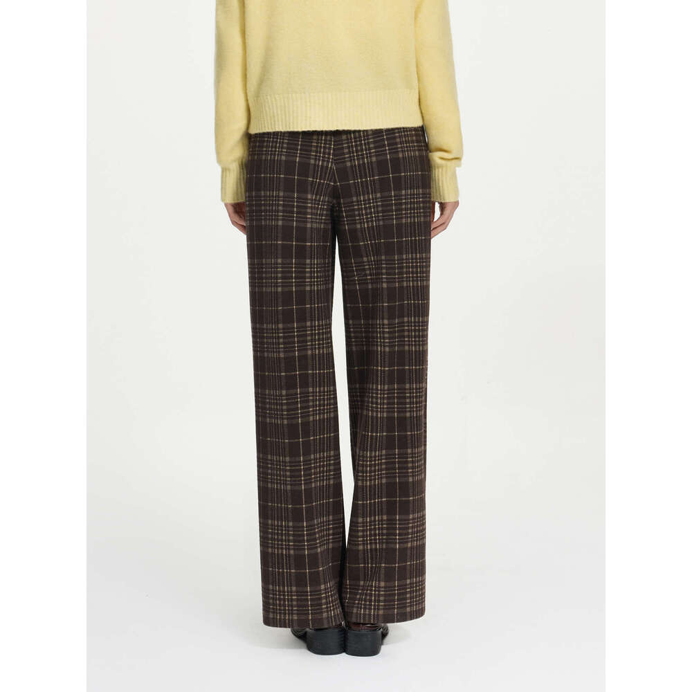 FSLE Office Lady American Retro Plaid Casual For Women Brown 2024 Autumn Winter New Straight Leg Pants 24Fs14560