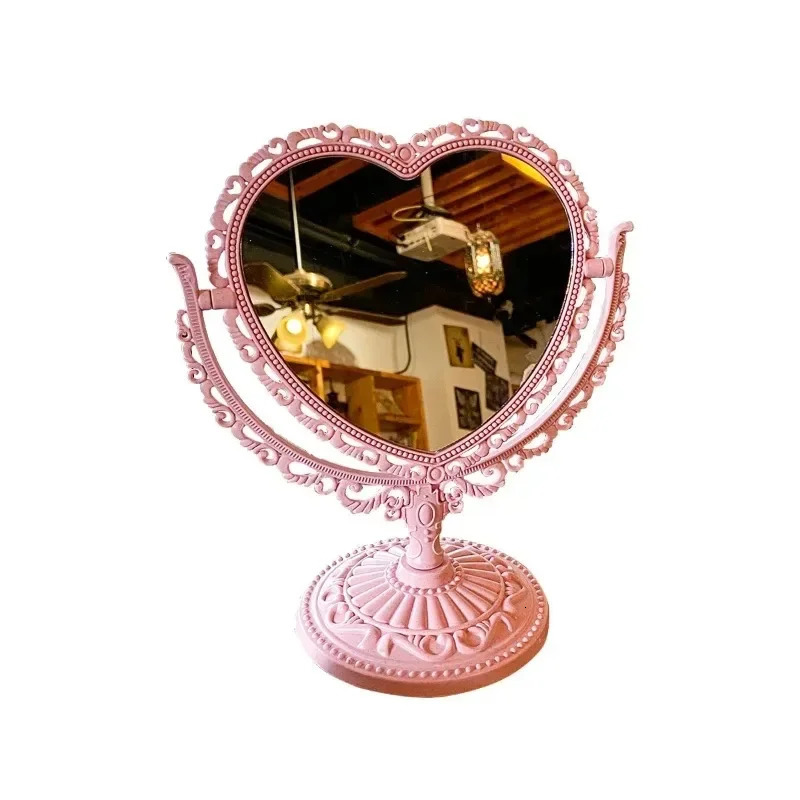 Vintage Makeup Mirror Double Sided Rotation Minimalist Cute Princess Dormitory Bedroom European Desktop 241024