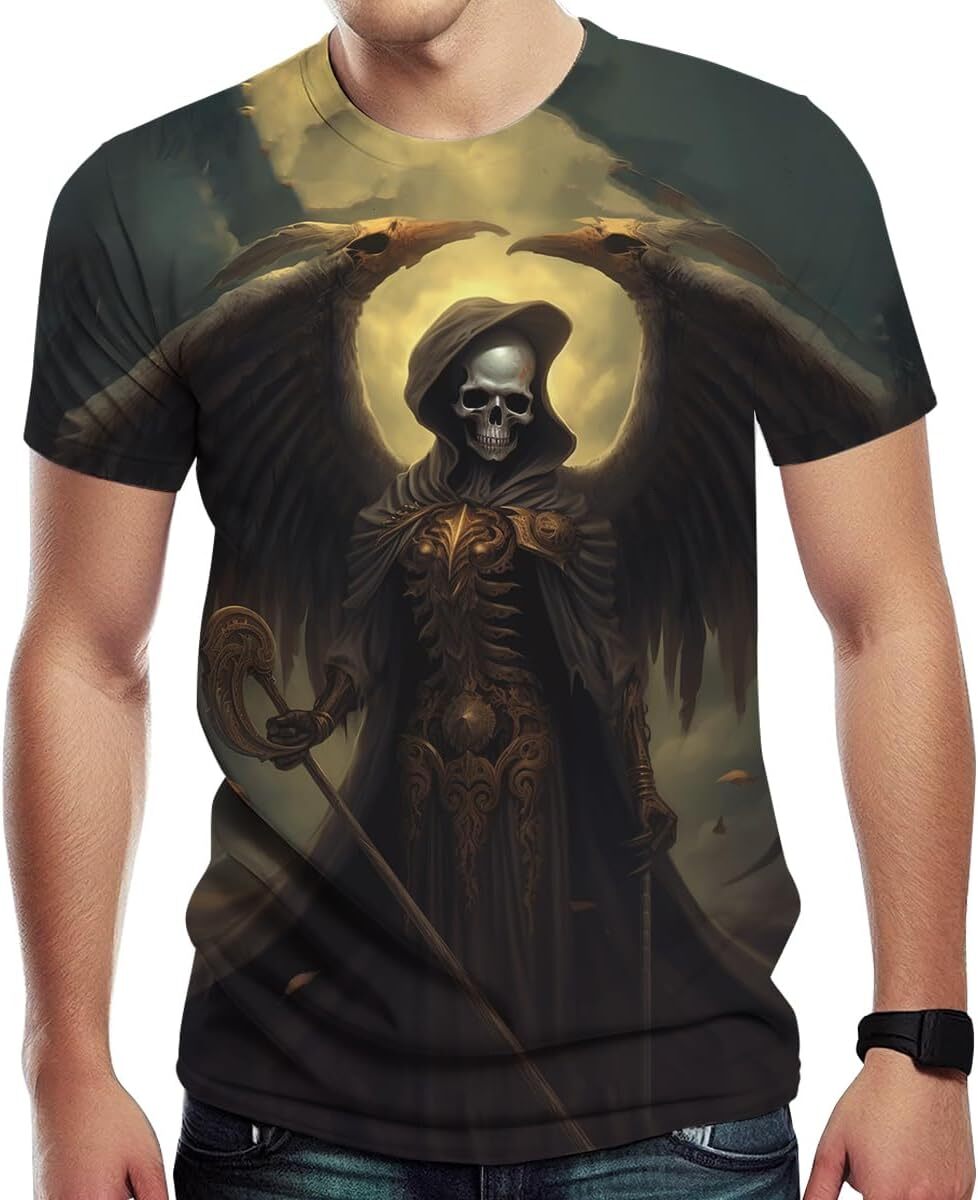 Mens T shirt Vintage Hat Skull Wings Skull General Skeleton Psychedelic Graphic Short Sleeve tee Casual tops summer clothes Hip hop trend