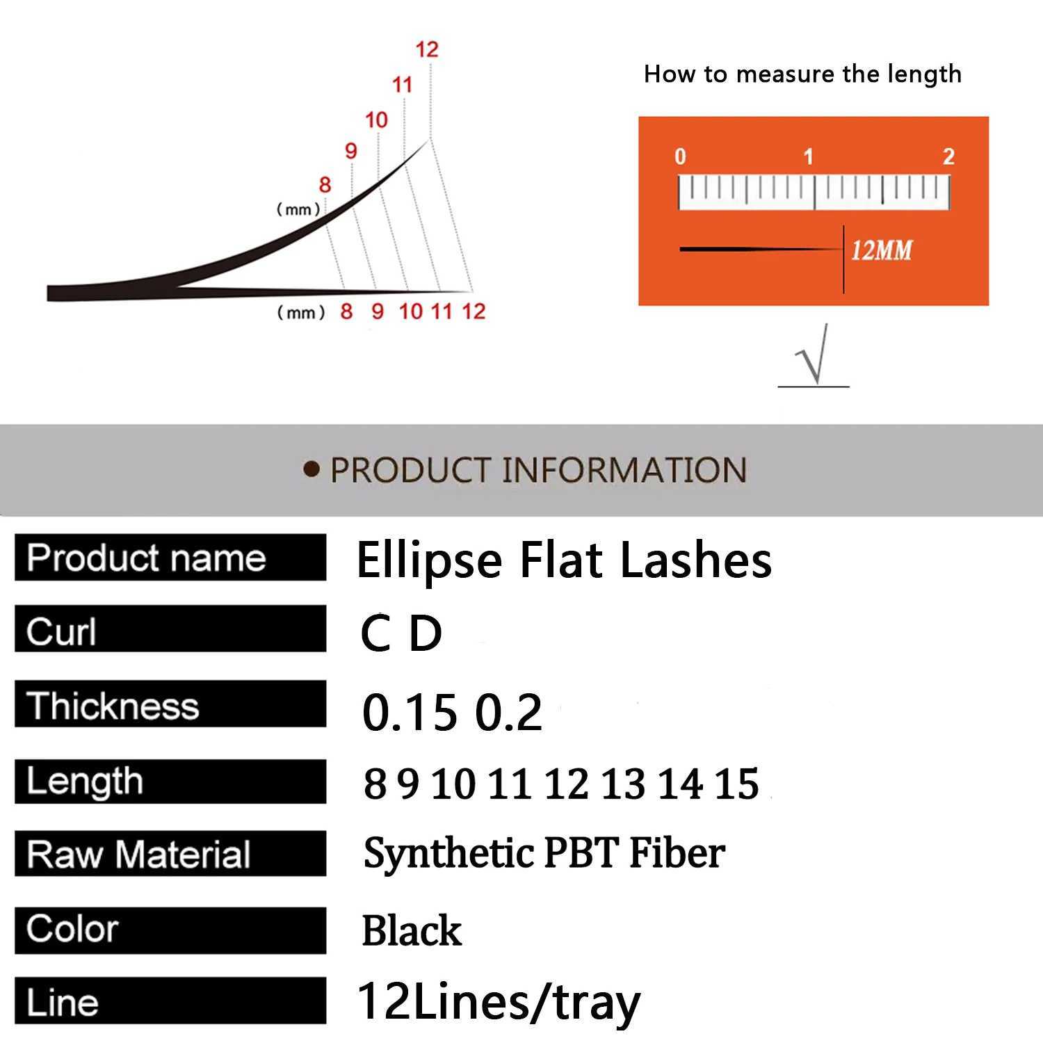 TDANCE 12 line 8-15mm elliptical flat eyelashes with matte split tip shape for personal natural eyelash extension suitable for professional productsW2