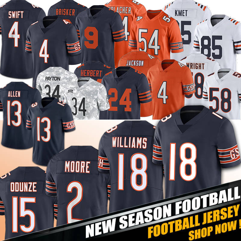 Caleb Williams Jersey Rome Odunze Football D'Andre Swift Keenan Allen DJ Moore Walter Payton Jaquan Brisker Darnell Wright Tremaine Edmunds Brian Urlacher Cole Kmet