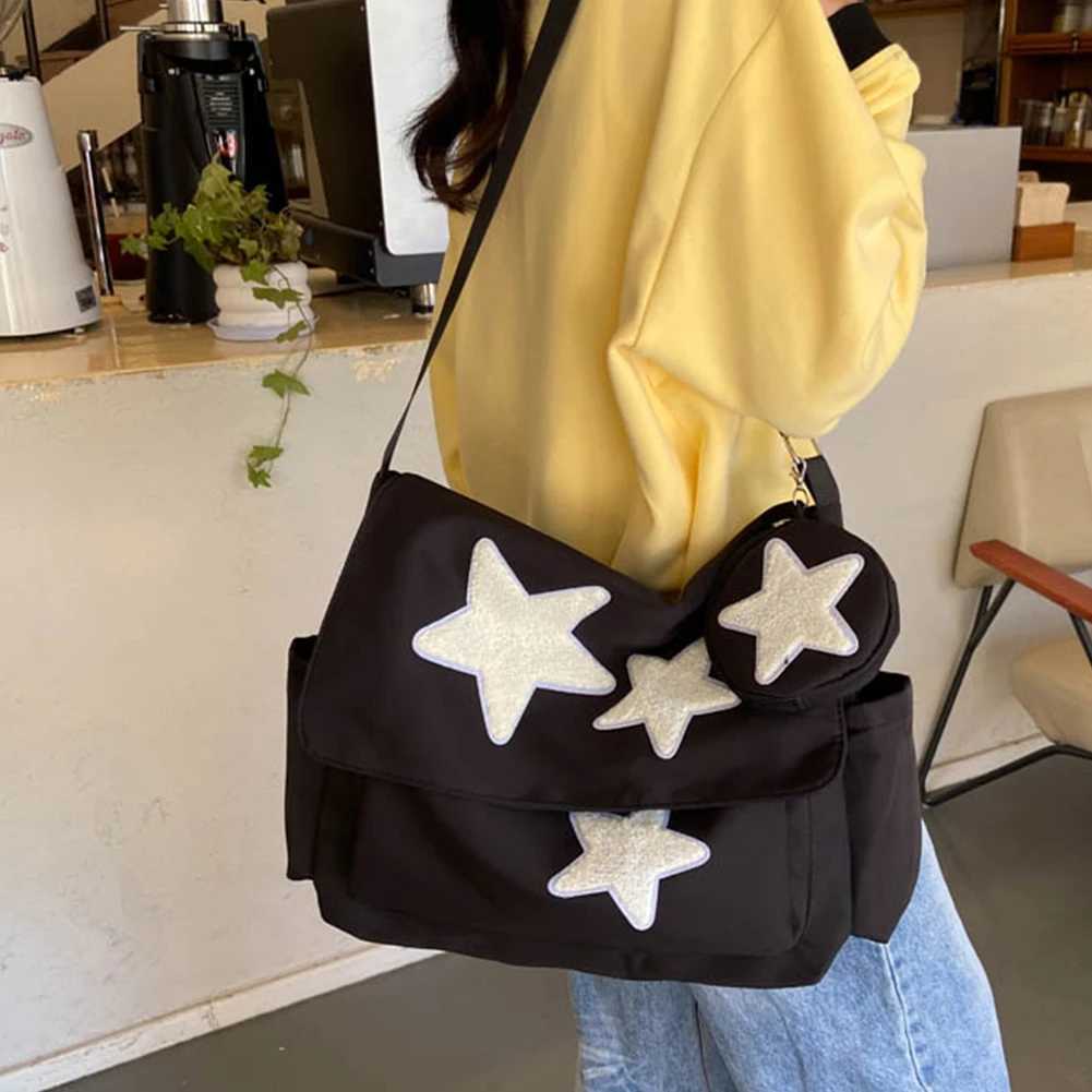 Women Kawaii Shoulder Bag with Coin Purse Star Patches Simple Crossbody Large Capacity Lovely Satchel Girls Daily 241025