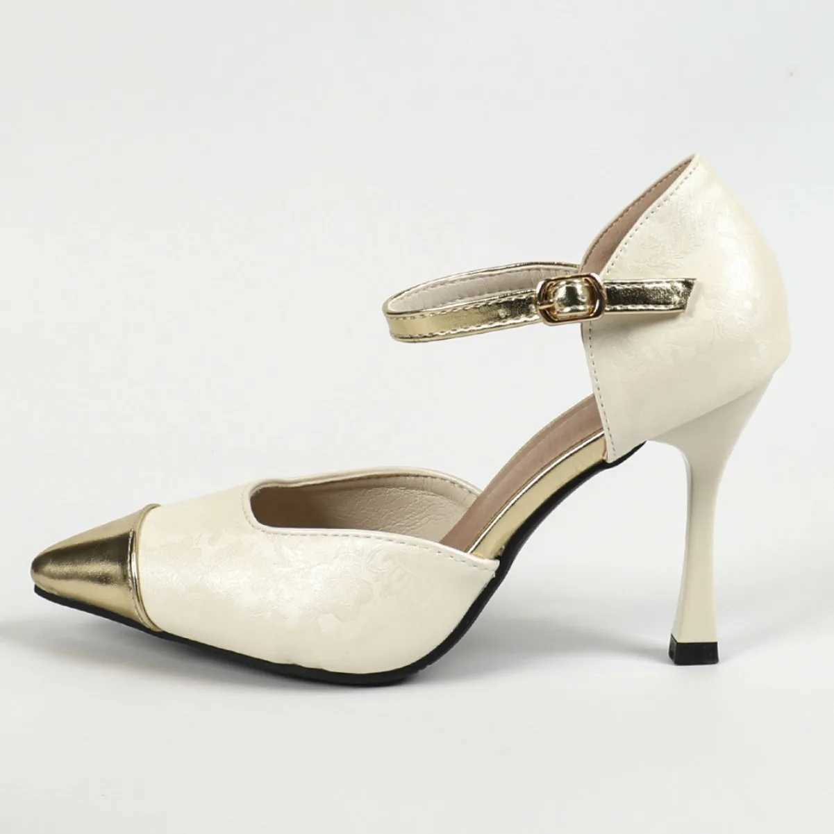 High Quality Large beige high-heeled sandals Fi womens shoes buckle strap shallow mouth big black luxury open style for girls comfortable to wear T241