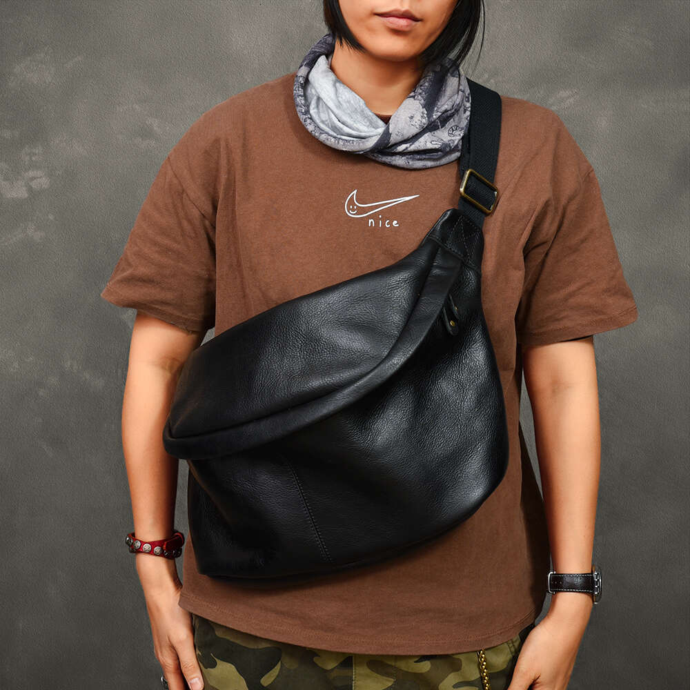 Soft Leahter Oversized Men's Chest Retro Sports Bag Vintage Leather Large Capacity Men Shoulder Crossbody Bags Male 2024