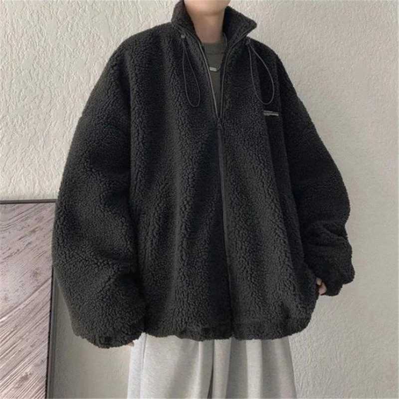 Mens winter warm jacket casual cashmere jacket mens loose zipper apron jacket fashionable mens clothing W241024