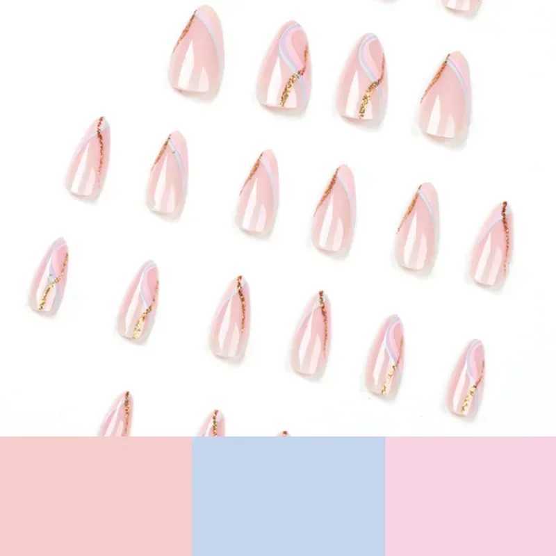 24Pcs/Box French Fake Nails Press On Stiletto False Nail Tips Sticker Nail Set Nail ArtXJ241025