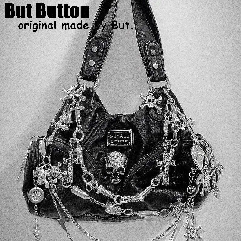 Womens Y2k Girl Retro Harajuku Full Chain Gothic Rivet Nail Gothic Single Shoulder Handbag Womens Punk Handbag Steampunk Bag 241024