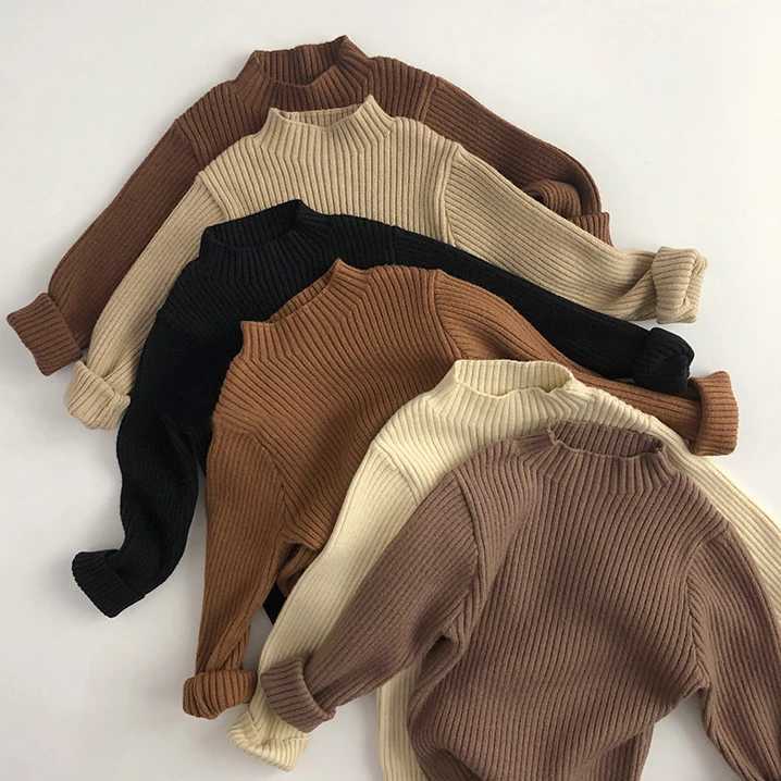 Korean style baby girl knitted long sleeved autumn and winter solid bottom sweater for childrens warm top W241025