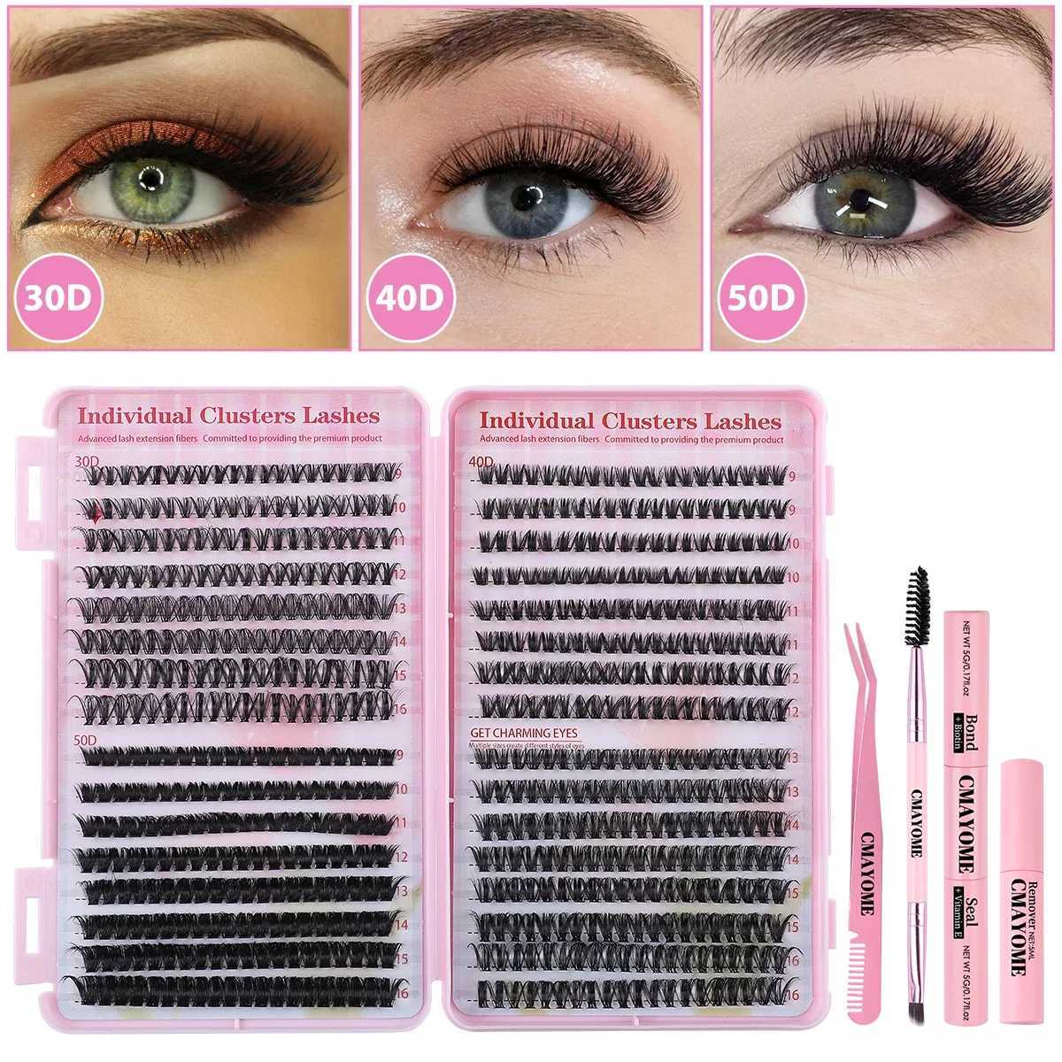Eyelash extension kit 640 pieces 3D thick fluffy eyelash clusters 30+40+50D 9-16mm eyelash set with adhesive and removable personal eyelashesW241024