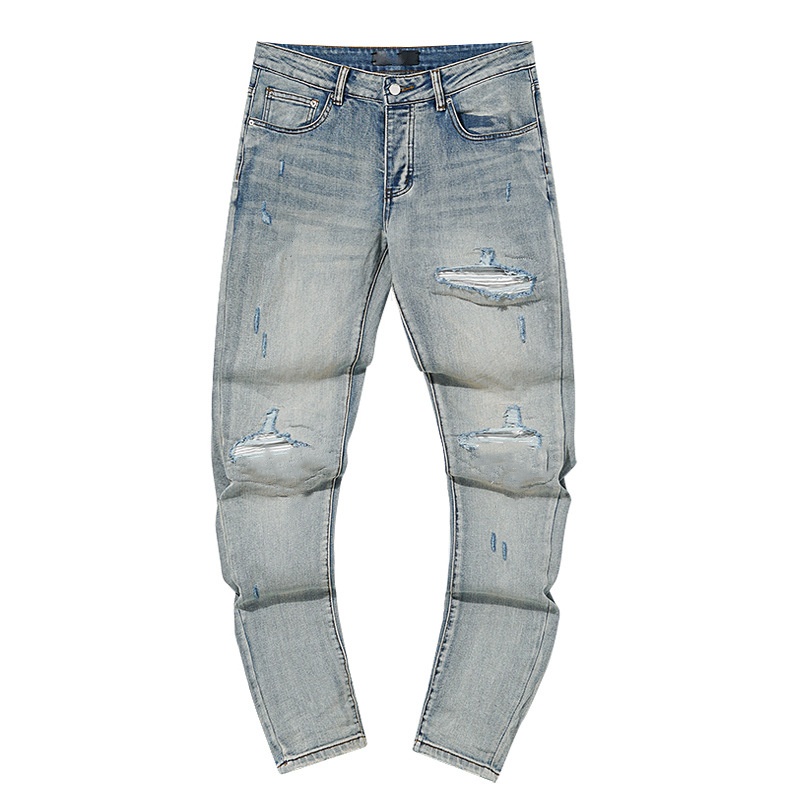 Fashion Jean Knee Hole Street Wear Motorcycle Sweatpants Casual Designer Jogger Pants Hip Hop Black Blue Jeans Men