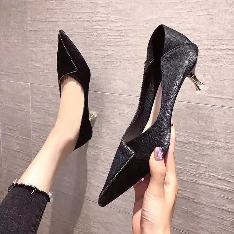 High Quality Pointed Toe sexy womens shoes with mid high heels suitable for womens offices thin Rhine beige popular the last high-quality Y2k T241024