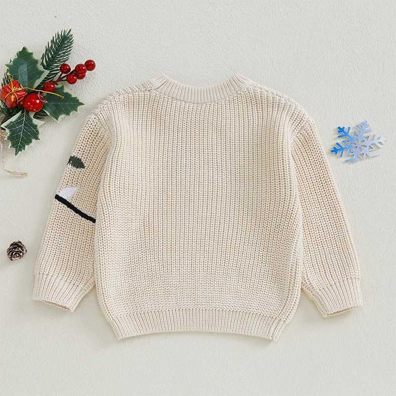 Girl and Boy Christmas Knitted Sweater Long Sleeve O-Neck Beaded Lamp Embroidery Pulling Flower Knitted W241025
