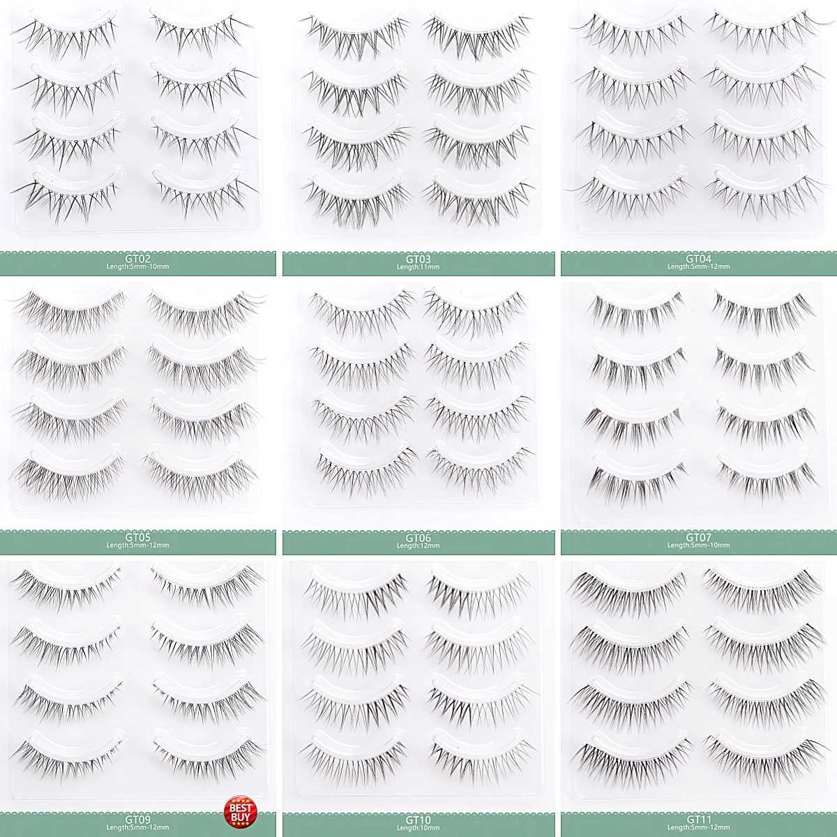 4 pairs of natural false eyelash thin strips handmade short eyelash cosplay Korean fashion Wispy extended makeup toolsW241024