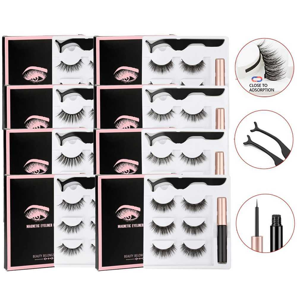 1/3/4 pair magnetic eyelash kit waterproof liquid eyeliner embosser soft artificial Cils puffy false eyelash makeup set hot toolW241024