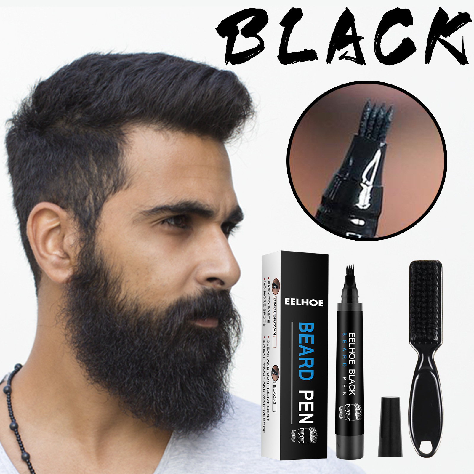 Beard Filling Pen Kit Beard Enhancer Brush Beard Coloring Shaping Tools Waterproof Black Brown Hair Pencil Man Cosmetic 240701